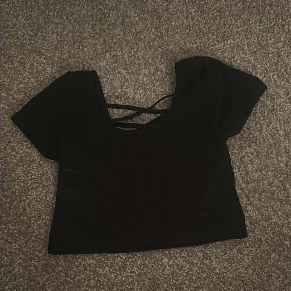Black Flutter Sleeve Crop Blouse with Backless Design